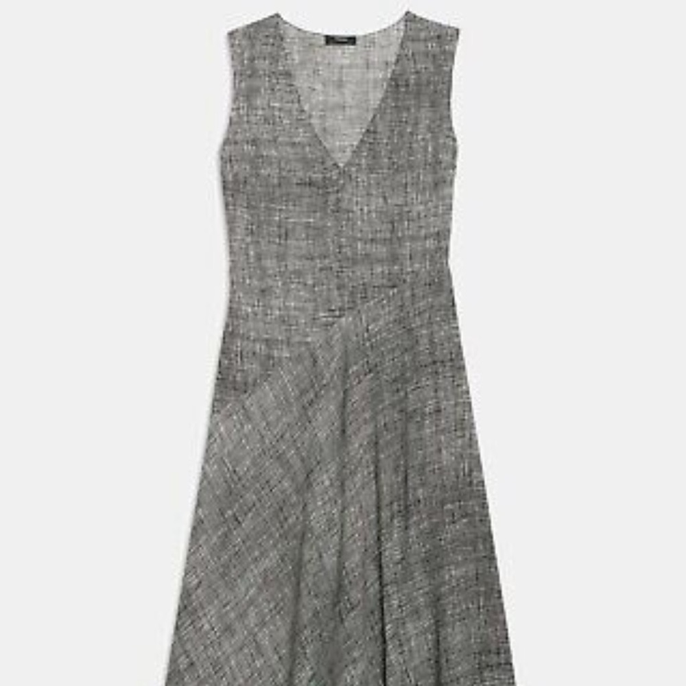 NWT Theory V-Neck Silk Draped Midi Dress, Black Multi Size 2 MSRP $465